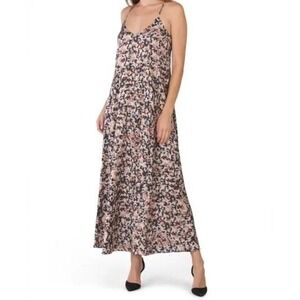 Nicole Miller Abstract Print Maxi Dress L‎ Brown Spaghetti Strap Racerback Flowy